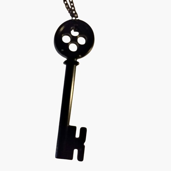 Skeleton Key Pendant Black Chain Necklace - Picture 2 of 4